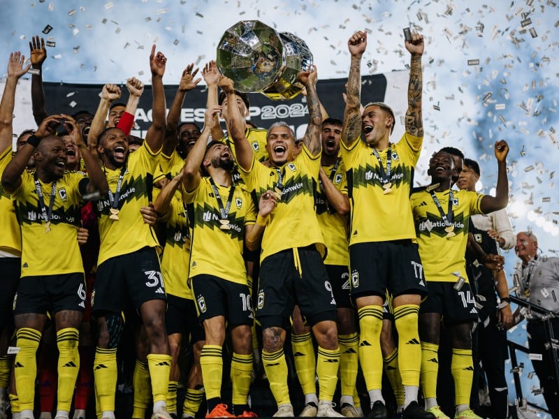 Crew players celebrate winning the Leagues Cup over Los Angeles on Sunday. Photo courtesy Columbus Crew.
