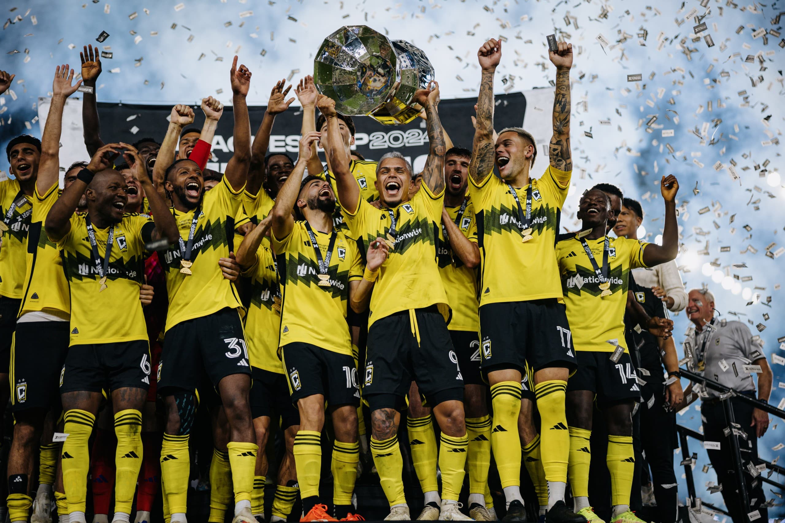 Crew players celebrate winning the Leagues Cup over Los Angeles on Sunday. Photo courtesy Columbus Crew.