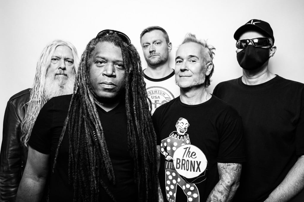 Red Velvet Letdown band members (from left to right) TJ Steppe, Michael Christian, Ace Mayes, Kent Grosswiler, and Mitch America photographed by Chris Casella.